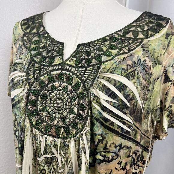 Y2K World Unity Top Womens XXL Green Boho Fairygrunge Artsy Psychedelic READ - Picture 2 of 12